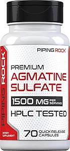 Piping Rock Agmatine Sulfate Capsules | 1500 mg | 70 Pills | Premium Grade Supplement | Non-GMO, Gluten Free
