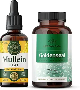HERBAMAMA Mullein Leaf Extract and Goldenseal Capsules Kit - Mullein Leaf Tincture 2 fl oz ve 700 mg Goldenseal Root Capsules - Vegan, Non-GMO, Sugar & Alkol-Free - 2 Pack