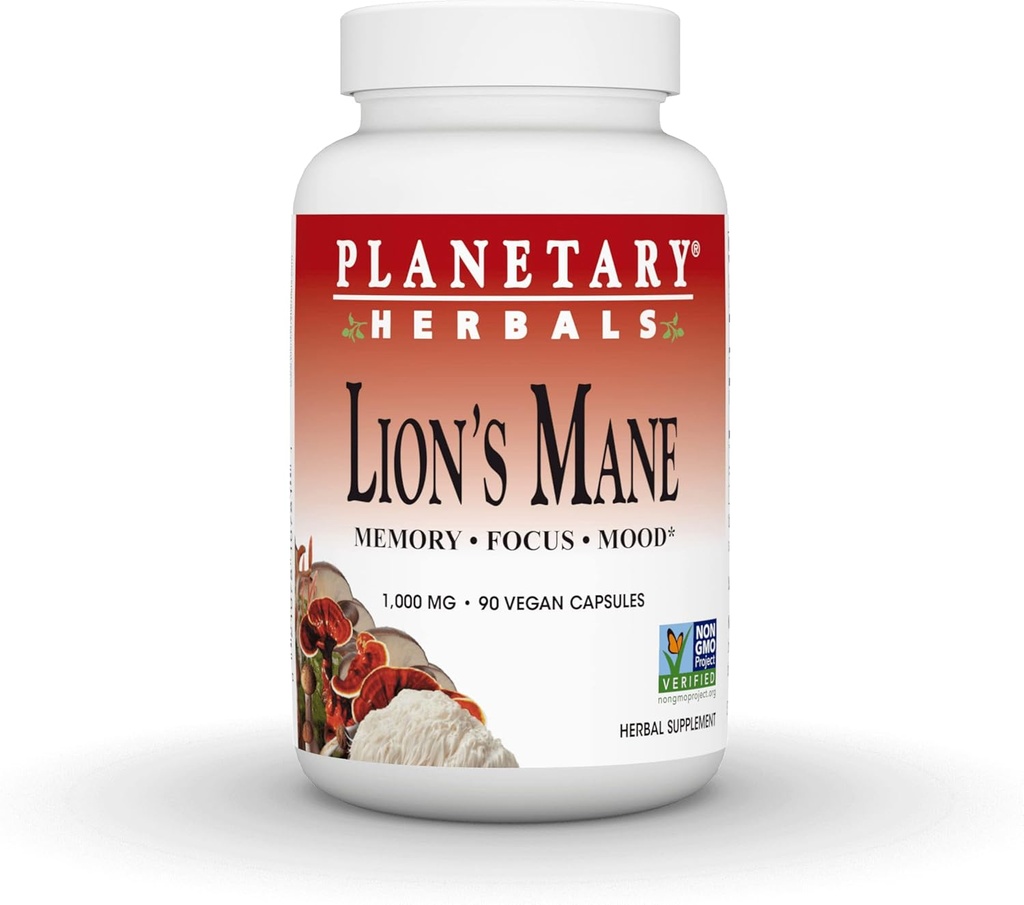 Planetary Herbals Lion's Mane, for Memory, Focus, and Mood*, 1,000 mg - 90 Vegan Capsules