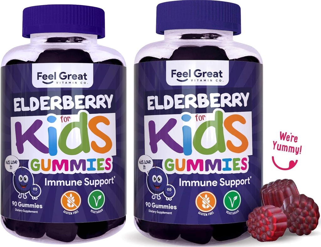 Νιώσε υπέροχα παιδιά Gelderberry Gummies με ψευδάργυρο και βιταμίνη C (2-πακέτο) 