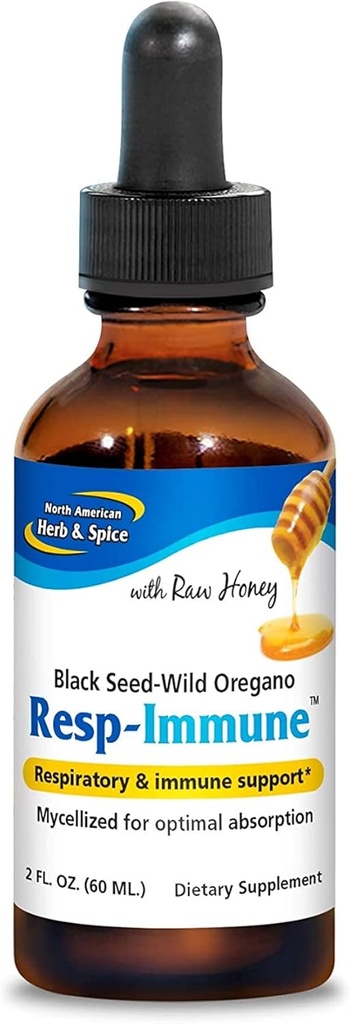 NORTH AMERICAN HERB & SPICE Resp-Immune - 2 oz - Respiratory & Immune Support - Black Seed, Oregano P73 Oil & Raw Honey - Mycellized for Optimal Abions - Non-GMO - 39 Servisler
