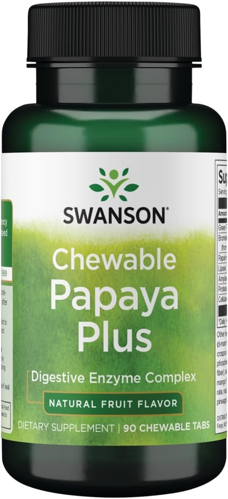 Swanson Chewable Papaya Plus 90 Chwbls Enzyme