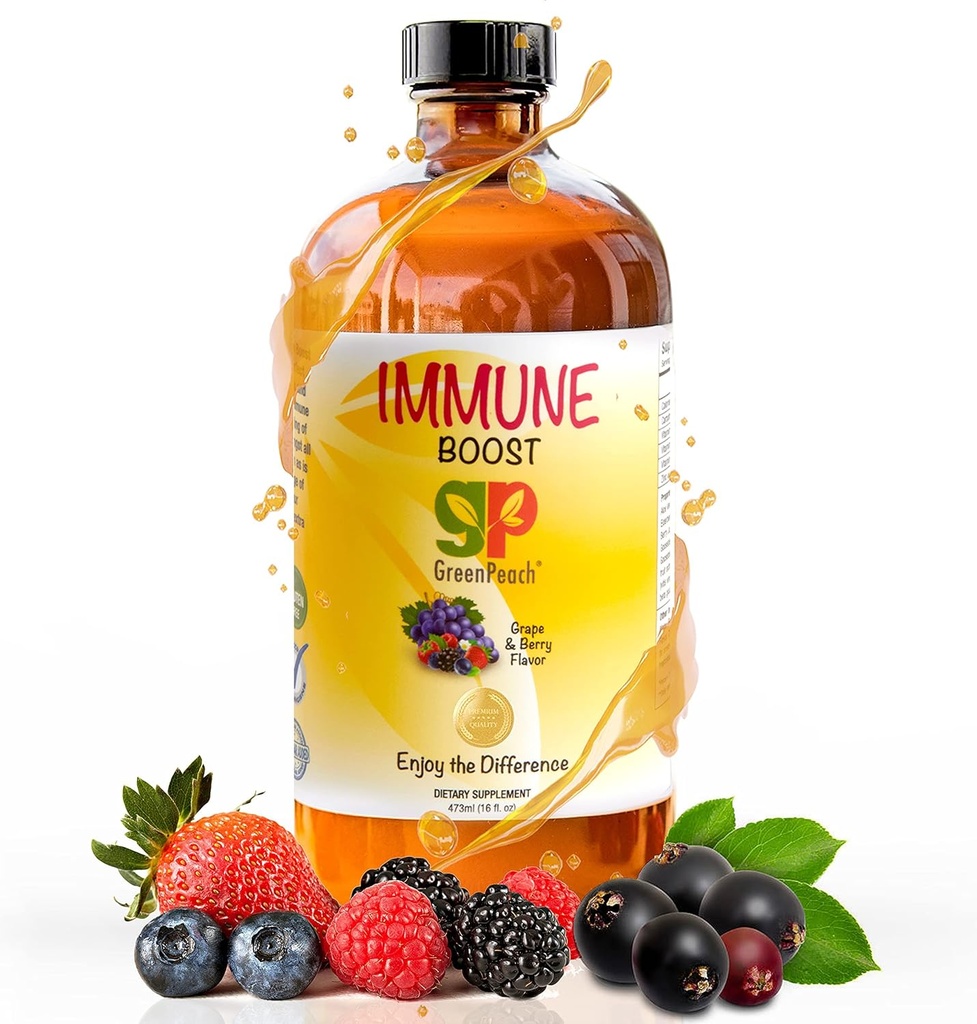 GreenPeach Liquid Immune Support for Kids – Organik Elder Syrup C, D, E & çinko | Toddler & Infant Immune ATM