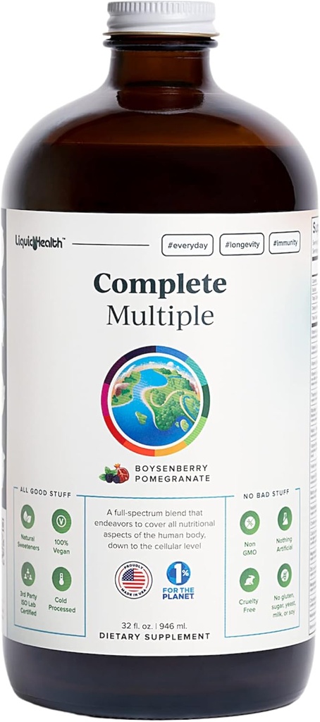 LIQUIDHEALTH Multivitamin - Temel Vitaminler, Mineraller & Nutrients, Immune Support, Gut Health, Energy, Detox - ABD'de Made in USA, Vegan, Non-GMO, Sugar-Free (32 oz)