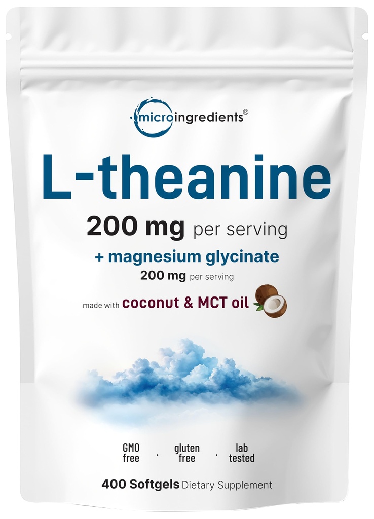 L-Theanine 200 mg with Magnezyum Glycinate, 400 Coconut MCT Oil Softgels | Rahatlama, Focus & Muscle Support Supplement | 2in-1 replica & Mineral Kompleks | Tüm Gün & Gece Hayatı