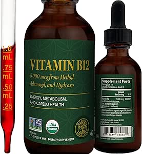 Global şifa - Organik Vitamin B12 5000 MCG Sublingual Liquid - Mecobalamin, Hydroxo Mix & More - Yetişkinler için En İyi Drops - Vegan, Non-GMO, VIT B12, Vitaminler Tamam (2 Oz)