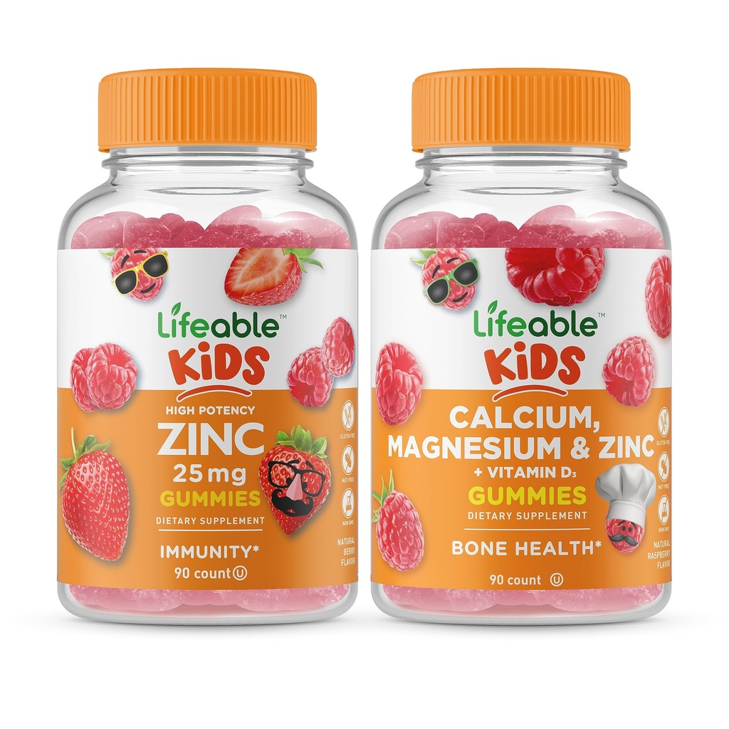 Lifeable çinko 25 mg Kids + Magnezyum & çinko Kids, Gummies Sche - Great Tasting, Vitamin Supplement, Gluten Free, GMO Free, Chewable Gummy