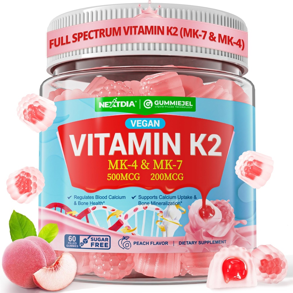 K2 Vitamini MK-7 200 mcg & MK-4 500 mcg for Women & Men Sugar Free, Perfect 2IN-1 Full Spectrum C2 Supplement for Bone, He-art, Supportsuba Abxia, Brain, Teeth, Immune,1Pack