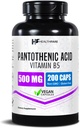 Healthfare Pantothenic Acid 500 mg Vitamin B5 Supplement | 200 Vegan Capsules | Ekstra Güçlü Enerji & Metabolism Desteği | ABD'de Yapılacaklar