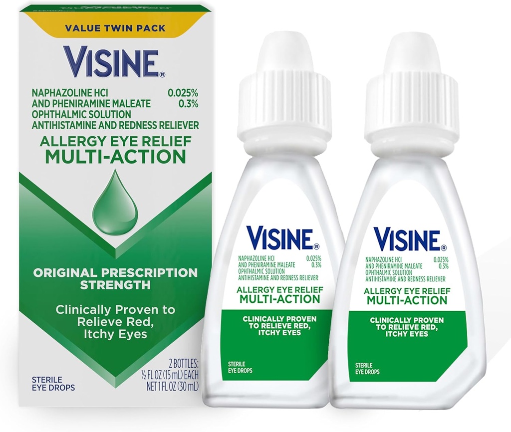 Visine Antihistamin & Redness Reliever Eye Drops with Pheniramine Maleate & Naphazoline HCl, Eye Drop Treatment for Red, Itchy, Antihistamine & Redness Reliever Eye Drops with Pheniramine Maleate & Naphazoline HCl, Eye Drop Treatment for Red, Itchy, Antih, 2 Pack, 0,5 fl. oz, 2 Pack