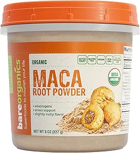 BareOrganics Maca Root Powder, Organic, Vegan, Μη ΓΤΟ, Gluten-free, Energy & Stamina Υποστήριξη, 8 oz