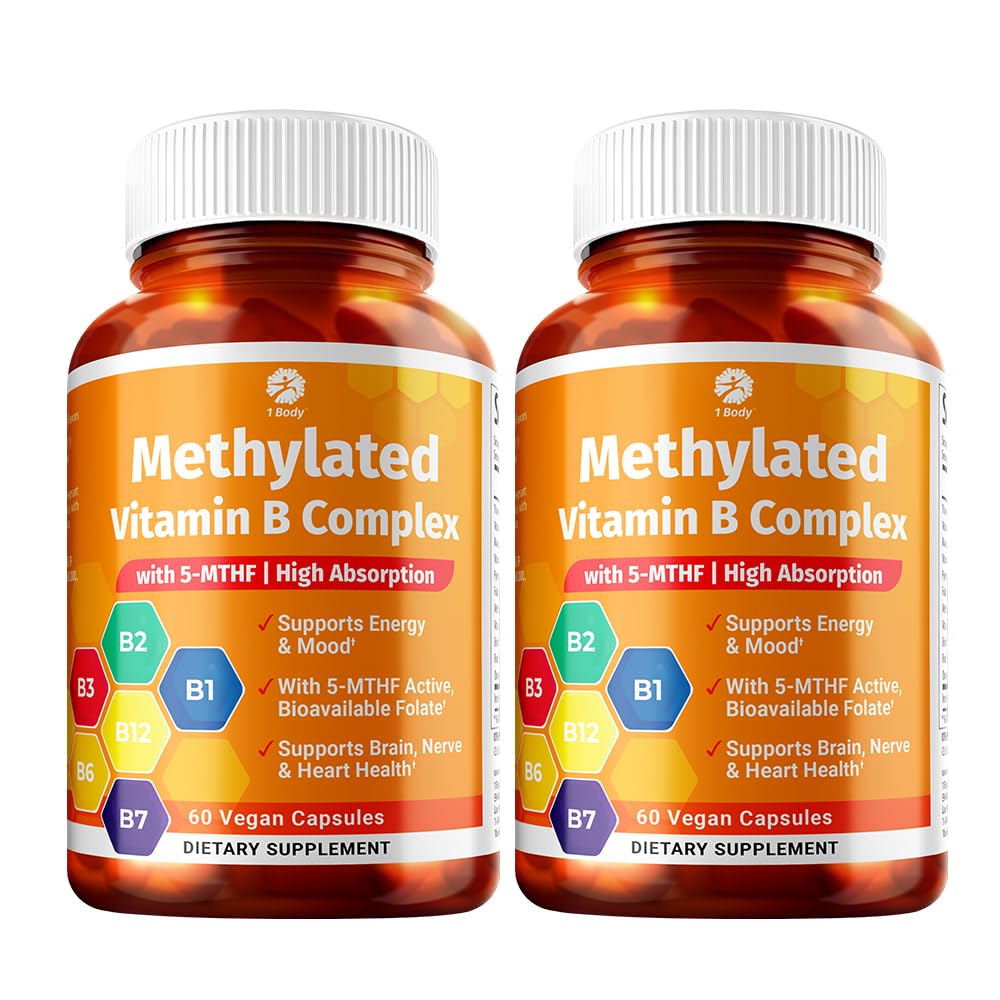 1 Body Vitamin B Complex Twin Pack – 5-MTHF Folate με B1, B2, B5, B6, Methyl B12, Niacin, Biotin – 60 κάψουλες το καθένα