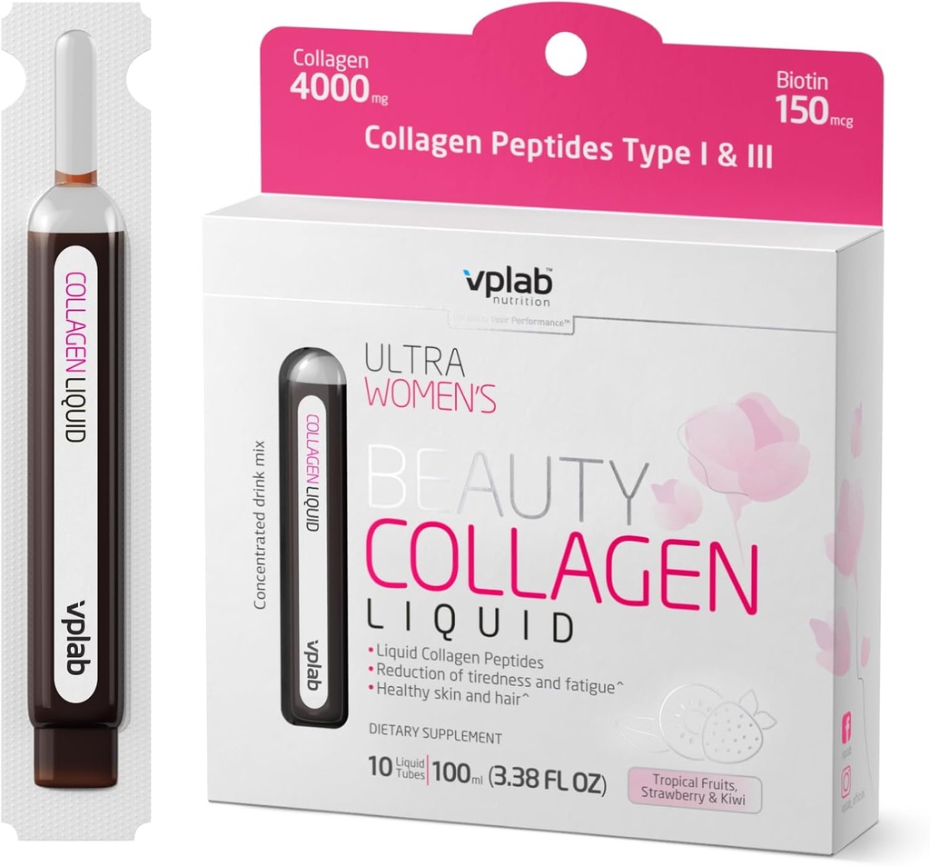 VPLab Ultra Women's Beauty Liquid Collagen - Biotin-Influ Kompleks with, Tip I & III Supplement for Skin, Hair & Nails - Kadınlar için Mixed with B Group,10