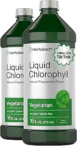 Horbäach Chlorophyll Liquid Drops | 100 mg | 32 oz (2 x 16 oz Şişe) | Natural Peppermint Flavor | Vegetarian, Non-GMO, Gluten Free Supplement