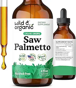 Wild & Organic Saw Palmetto Tincture - Saw Palmetto Extract Supplement for Men & Women - Liquid Powder Based Drops - Serenoa Repens Berries - Vegan, Sugar & Alcohol-Free - 4 fl oz