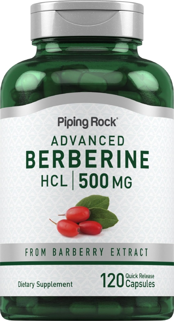 Piping Rock Berberine HCL Supplement | 500 mg | 120 Capsules | Barberry Extract | Non-GMO, Gluten Free
