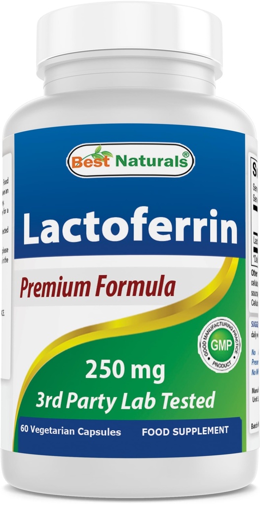 Best Naturals Lactoferrin 250 mg Veggie Κάψουλα, Υποστηρίζει υγιή ανοσοποιητική λειτουργία - 60 Count