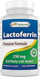 En İyi Doğallar Lactoferrin 250 mg Veggie Capsule, Sağlıklı Immune Function - 60 Count
