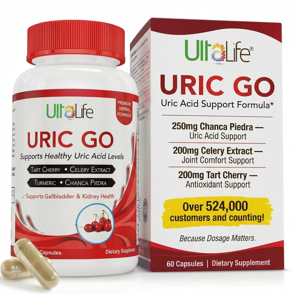 # 1 URIC GO Uric Acid Cleanse Support Supplement for G.O.U.T - Natural Kidney Cleanse Detox Formula Chanca Piedra, Celery Seed, Tart Cherry, Cranberry, Pomegranate, Turmeric, Vegan Non-GMO 60 Capsules