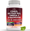 NEW AGE COQ10 200mg Κόκκινο ρύζι ζύμης, Ωμέγα 3, σύμπλοκο μαγνησίου, Βιταμίνη ψευδαργύρου K2 D3 - Οι βιταμίνες για την υγεία της καρδιάς για τις γυναίκες και τους άνδρες με βιταμίνη Β3, Coenzyme Q10-60 Count