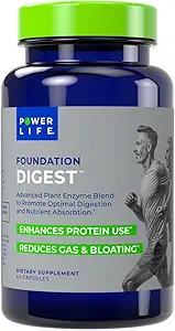 POWERLIFE Foundation Digest Advanced Plant Enzyme Blend to Promotion Optimal Digestion and Nutrient Abvorvation, 60 Count
