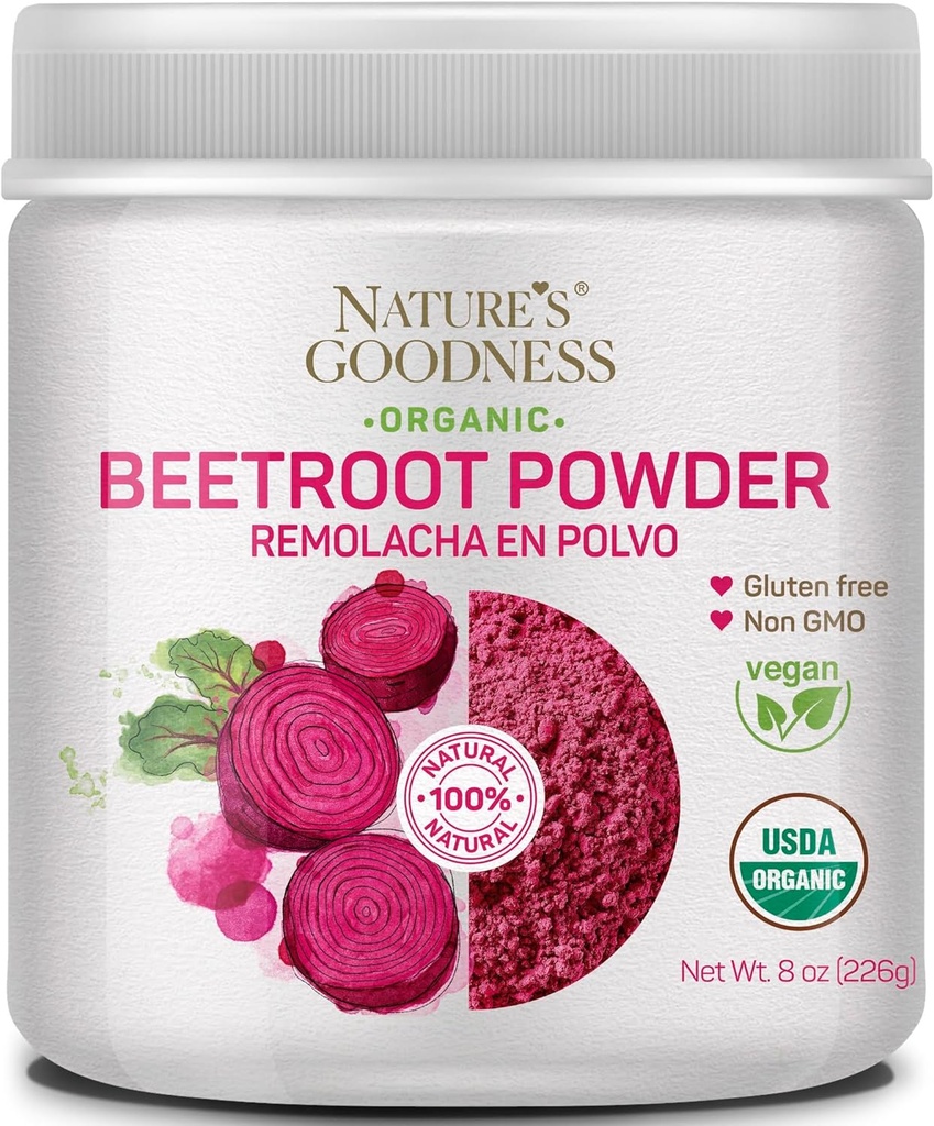 Nature's Goodness Beet Root Powder – 56 Μερίδες (8oz) - Νιτρικό Οξείδιο Booster για την ενέργεια, Stamina, Heart Health, και την αθλητική απόδοση