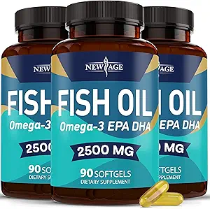 NEW AGE Omega 3 Fish Oil Supplement - Non GMO - EPA, DHA Fatty Acids Gluten Free (270 Softgels (Pack of 3))