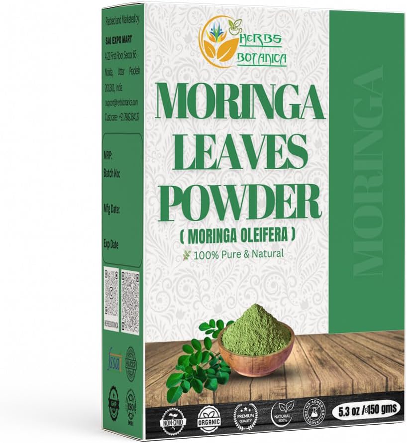 Herbs Botanica Moringa Leaf Toz Oleifera Pure Premium Hint Toz Doğal Fresh Morning Drink Vitaminleri ve Immune Vitamin Superfoods 5.3oz Pack Pack