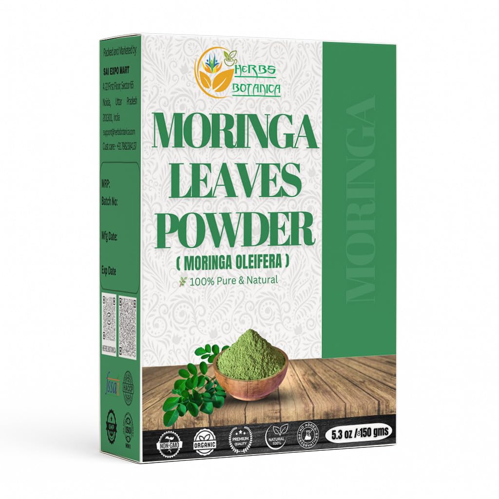 Herbs Botanica Moringa Leaf Toz Oleifera Pure Premium Hint Toz Doğal Fresh Morning Drink Vitaminleri ve Immune Vitamin Superfoods 5.3oz Pack Pack