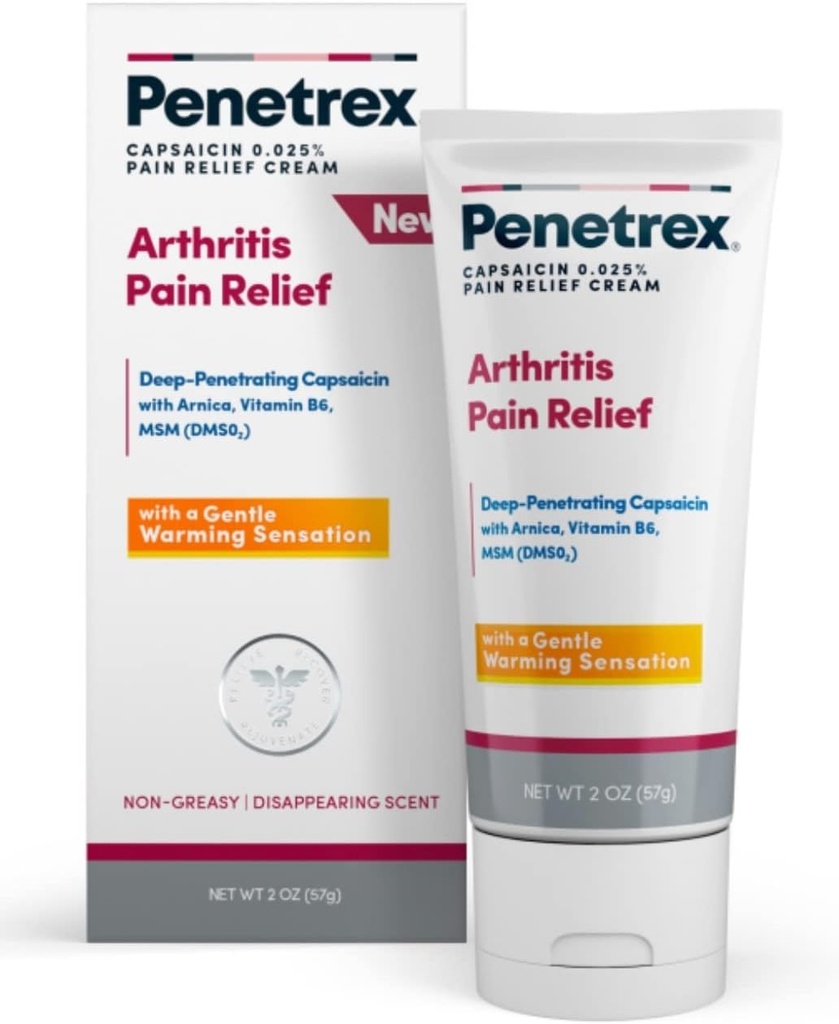 Penetrex Warming Pain Relief Cream - Βαθειά Παγωμένη Καψαϊκίνη με Άρνικα, Βιταμίνη B6 & MSM(DMSO2) - Εφαρμόστε στα χέρια, τα πόδια, τα γόνατα, τους αγκώνες και άλλες πληγείσες περιοχές, 2 oz