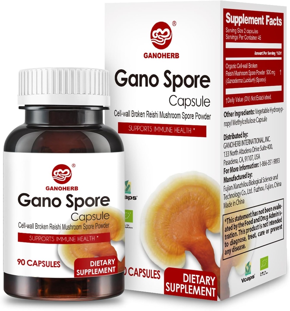 Βιολογικές κάψουλες μανιταριών Reishi με 100% Ganoderma Lucidum Reishi Spore σκόνη για ενίσχυση ανοσοποιητικού συστήματος, Vegan, όλα φυσικά, μη ΓΤΟ & χωρίς γλουτένη, 60 κάψουλες λαχανικών