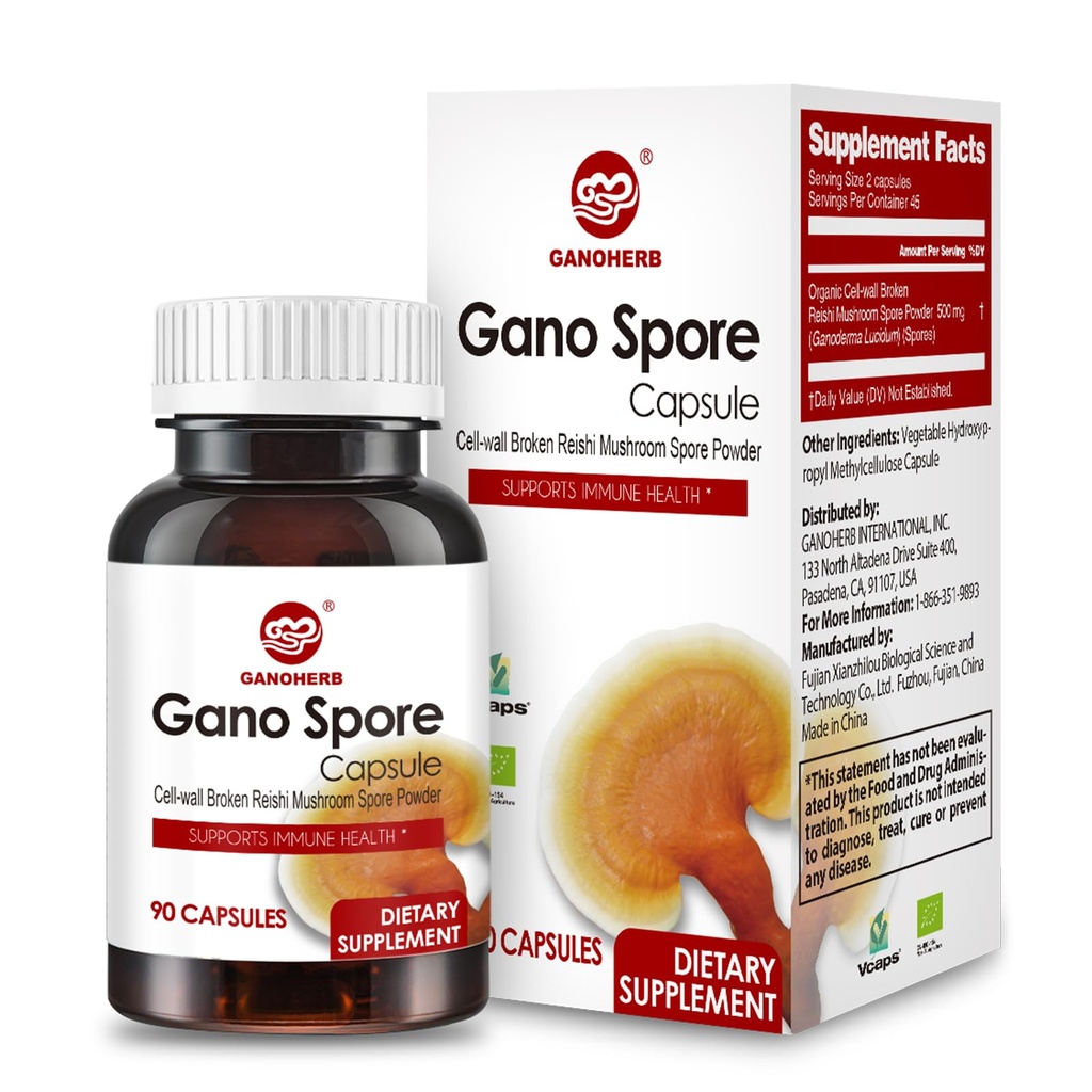 Organik Reishi Mushroom Capsules with 100% Ganoderma Lucidum Reishi Spore Toz for Boost Immune System, Vegan, All Natural, Non-GMO & Gluten Free, 60 Veggie Capsules