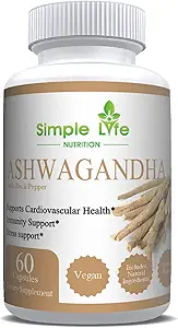 Organic Ashwagandha - Max Strength 1300MG Vegan Κάψουλες - 100% καθαρή μη ΓΤΟ Ρίζα σκόνη με φυσικό μαύρο πιπέρι 60CT