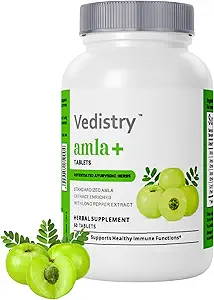 Amla+ Meyve Ekle Supplement | 1100 mg Hint Gooseberry Tabletleri Long Pepper | Natural Vitamin C & Antioksis for Immune Support, Vitality & Wellness | 60 Vegan Tabletler