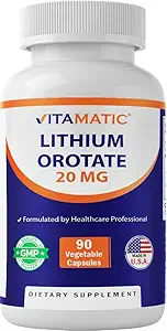Vitamatic Lityum Orotate 20 mg, 90 Capsules - Veggie Caps, Non-GMO, Gluten Free