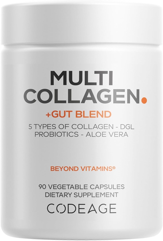 Kodage Multi Collagen + Gut Comb - Digestive Probiyotiks, DGL Licorice, Aloe Vera, Organik Peppermint Leaf, Terpery Elm - Hydrolyzed Bovine Collagen Pills - Non-GMO - 90 Capsules