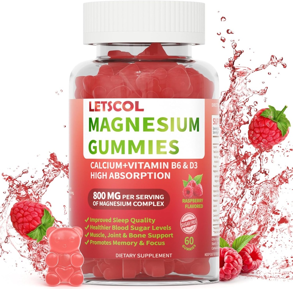 Magnezyum Glycinate Gummies 800 mg Per Servisi, Sugar Free Magnezyum Supplement with Mala Magnezyumte, Food, Vitamin D3, B6, CoQ10 for Calm Support & Sleep for Yetişkinler Çocuklar için Bakım