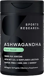 Sports Research® Ashwagandha Softgels with Coconut MCT Oil - Natural Adaptogen Made with Shoden® Ashwa for Relaxation, Calm & Sleep Support - Gluten Free & Vegan Friendly - 60 Count