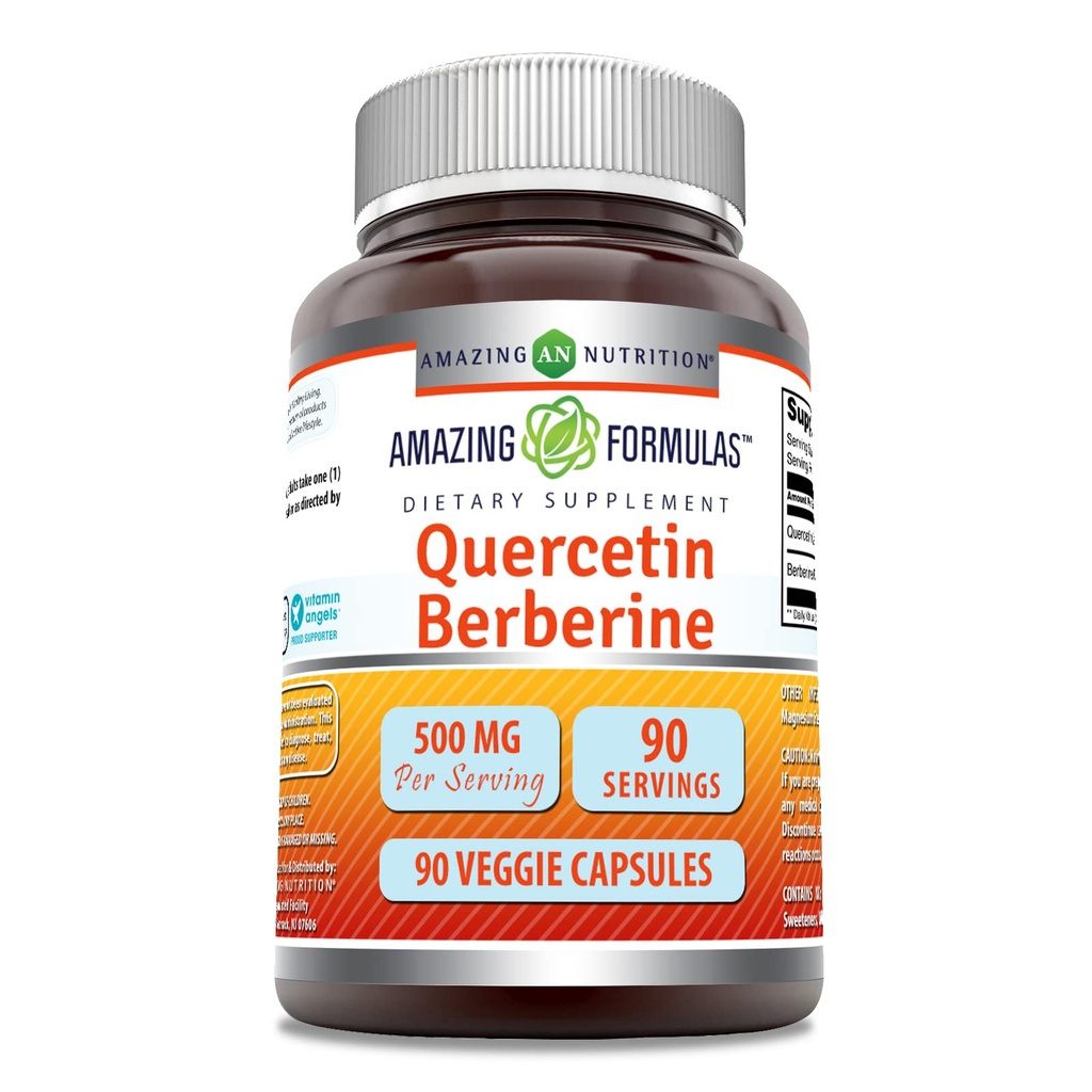 Amazing Formulas Quercetin Berberine - 250 mg Berberine ve 250 mg Quercetin, 90 Veggie Capsules Supplement | Non-GMO | Gluten Free | Made in USA | Ideal for Vegetarians