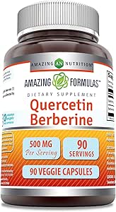 Amazing Formulas Quercetin Berberine - 250 mg Berberine ve 250 mg Quercetin, 90 Veggie Capsules Supplement | Non-GMO | Gluten Free | Made in USA | Ideal for Vegetarians