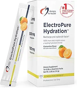 Designs for Health ElectroPure Hydration Packets, Clementine Flavor - Electrolytes Powder with Vitamin C, Magnesium, Zinc, and Potassium - with Stevia and Monk Fruit Sweetener (14 Stick Packets)