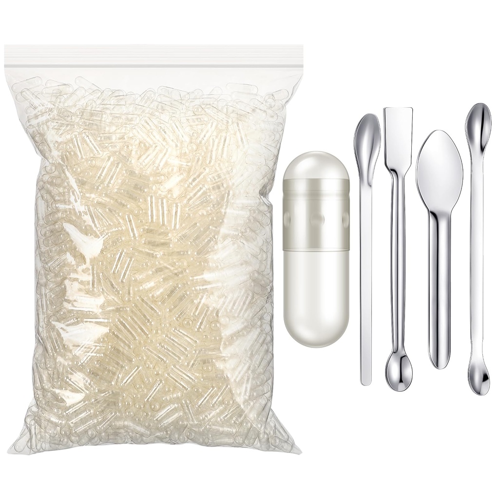Timgle 2000 Count Boş Capsules with Lab Spoon fill Kit Clear Fillable Boş Konteyner DIY Sebze Kapsülü Kendi Tamamlarınızı Yapmak için Doldurun