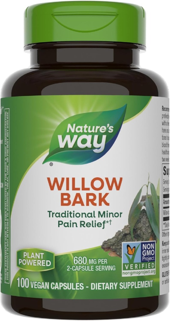 Nature's Way Willow Bark, Παραδοσιακή Ανακούφιση της Δυσφορίας Λόγω Περιστασιακής Υπερεξάσκησης*, Μη ΓΤΟ Έργο Επαληθευμένο, 680 mg ανά Σερβίρισμα, 100 Vegan Κάψουλες