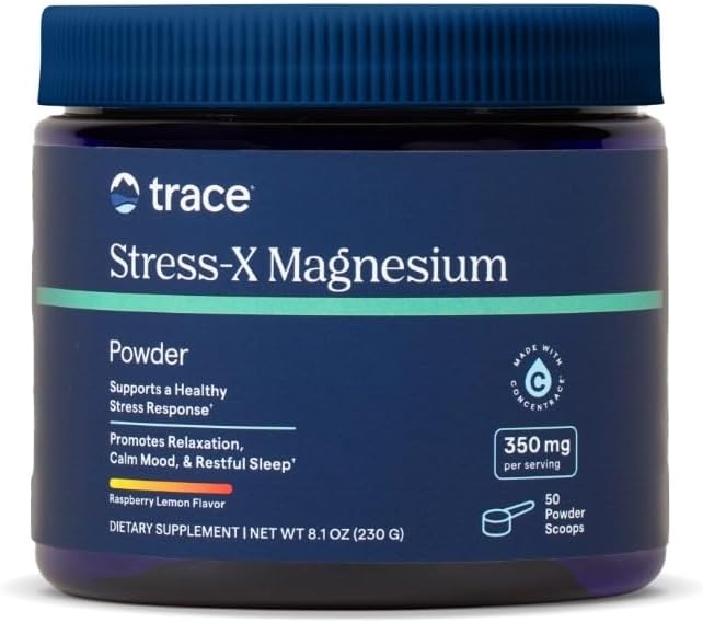 Trace Minerals Stres-X Magnezyum Toz Raspberry Lemon Flavor 8.5 oz | Gün ve Gece Tozu, Stres Yardımı, Düzenlilik, Rahat, Uyku | Kalp, Enerji, Rahat Kaslar, Hücre Fonksiyonu | Non-GMO