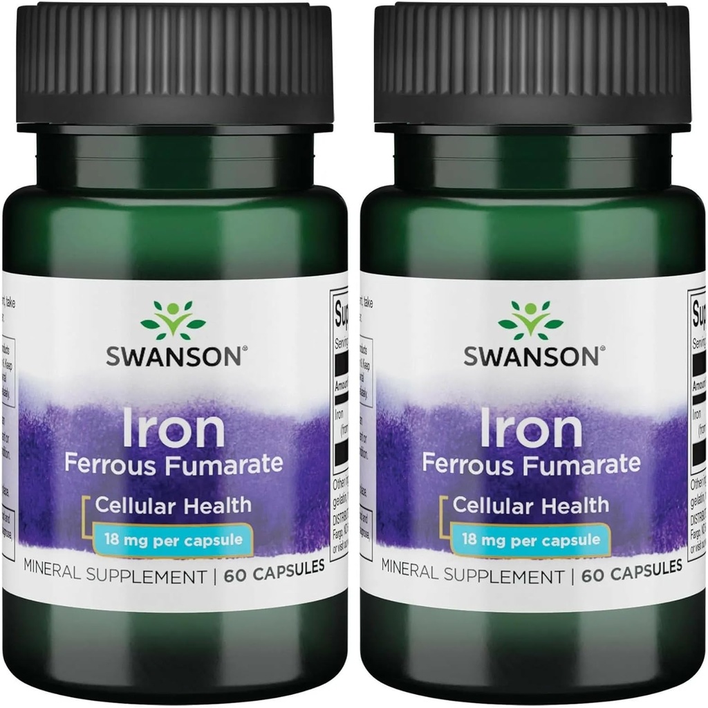 Swanson Iron (Ferrous Fumarate) - Συμπλήρωμα Ορυκτών Προωθώντας την Ενεργειακή Υποστήριξη - Υψηλής Συγκέντρωσης Formula Βοηθάει στην Παράδοση Οξυγόνου & Λιπαρά Οξέα Μεταβολισμός 60 Sgels (2 Pack)