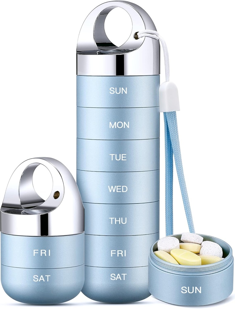 Zannaki Metal Travel Pill Organizer, Φορητό Αδιάβροχο Εβδομαδιαίο κουτί χαπιών, Μεγάλη θήκη κραμάτων αργιλίου, BPA Δωρεάν 7 ημέρες Καθημερινής Ιατρικής Κάτοχος για βιταμίνη, ιχθυέλαιο, συμπλήρωμα