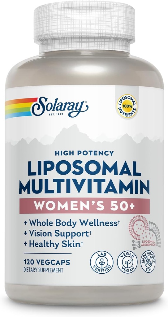 SOLARAY Liposomal Multivitamin for Women 50 Plus, Demir, Vitamin D, C, B12, Biotin & More, Immune Support & Bone Health, Vegan, 60 Hizmet, 120 VegCaps