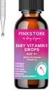 Pink Stork Baby Liquid Vitamin D σταγόνες για βρέφη, 400 IU βιταμίνης D3 για νεογέννητα και παιδιά για να βοηθήσει στην υποστήριξη της ανάπτυξης των οστών και υγιή ανοσοποιητική λειτουργία - 1 fl oz, 2 μήνες προμήθεια