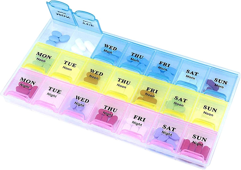 INVODA Weekly Pill Organizer 3 Times a Day Pill Case Large Medicine Planlayıcı 7 Günlük Pill Box for Fish Oils Drug Supplement