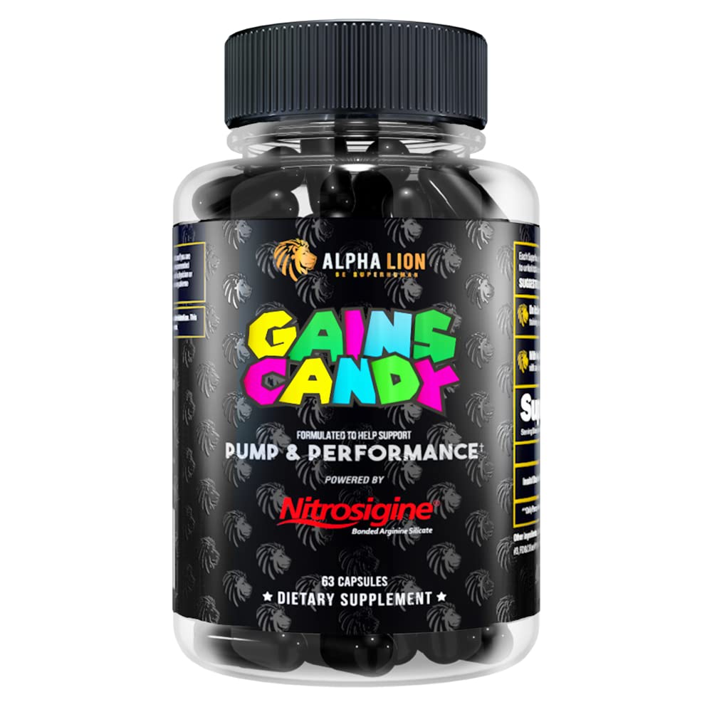 ALPHA LION Gets Candy, Supplement Pills for Muscle Pump & Blood Flow, Nitrik Oksit ATM, Supports mental Focus, Workout Performance, 63 Capsules (Nitrosigine)